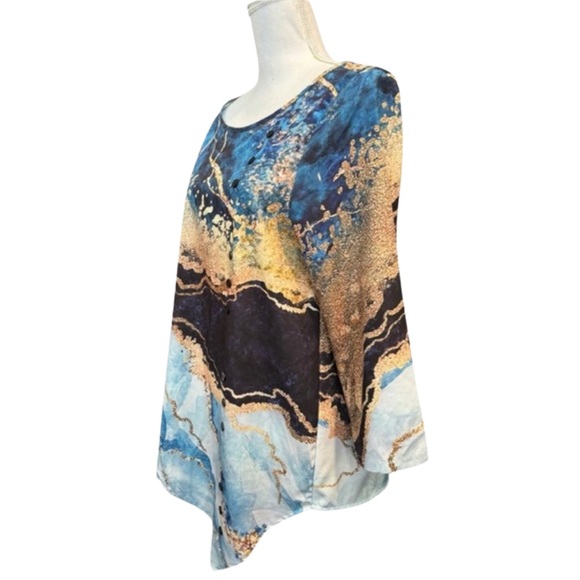 Misslook vintage blue and gold tunic with asymmetrical hem. Medium - Picture 5 of 10